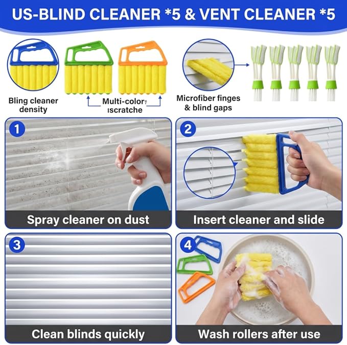 10 Pcs Blind Cleaner Duster Tool, 5 Washable 7-Fingers Dusters Cleaners and 5 - Image 6