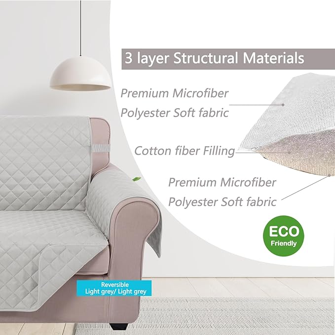 U-NICE HOME Large Sofa Cover Reversible Couch Cover for Dogs Pets with Elastic Straps Water Resistant Furniture Protector for 4 Cushion Couch (Oversized Sofa, Light Grey)