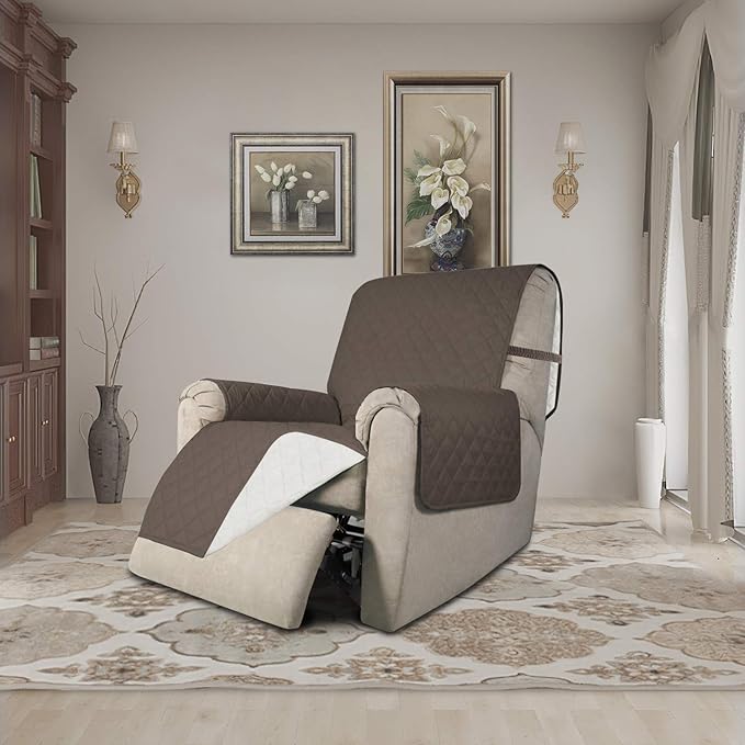Easy-Going Recliner Sofa Slipcover Reversible Sofa Cover Water Resistant Couch Cover Furniture Protector with Elastic Straps for Pets Kids Children Dog Cat (Recliner, Taupe/Ivory)