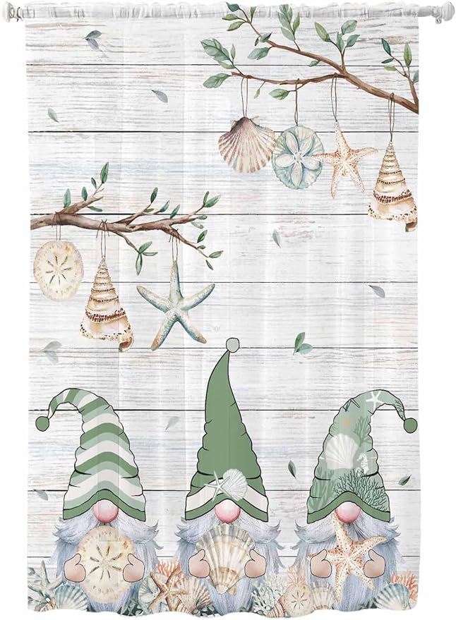 Sheer Curtains 63 Inch Length, Sage Green Gnomes Semi Sheer Curtains Light by Unknown