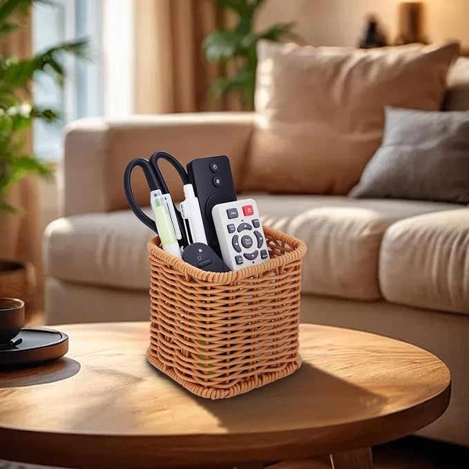 NiHome Remote Caddy, Bedside Remote Control Holder, Synthetic Rattan Organizer - Image 8