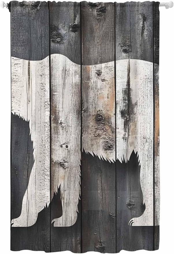 Sheer Curtains 84 Inches Long, Farmhouse Country Vintage Wood Grain Privacy by Unknown