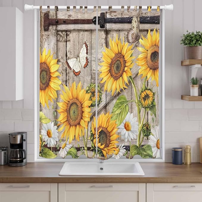 Farmhouse Sunflowers Living Room Curtains 96 Inch Length, Window Curtains Tab - Image 9