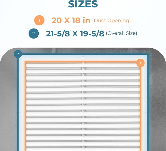 Aluminum 20 x 18 Inch Cold Air Return Vent Cover, Rustproof AC Transfer Grille - Image 3