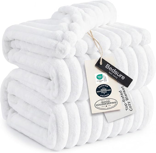 Bedsure GentleSoft Queen Blanket for Couch - Cozy Soft Blankets for Women, Cute Small Fleece Throws for Girls, Bright White, 90x90 Inches