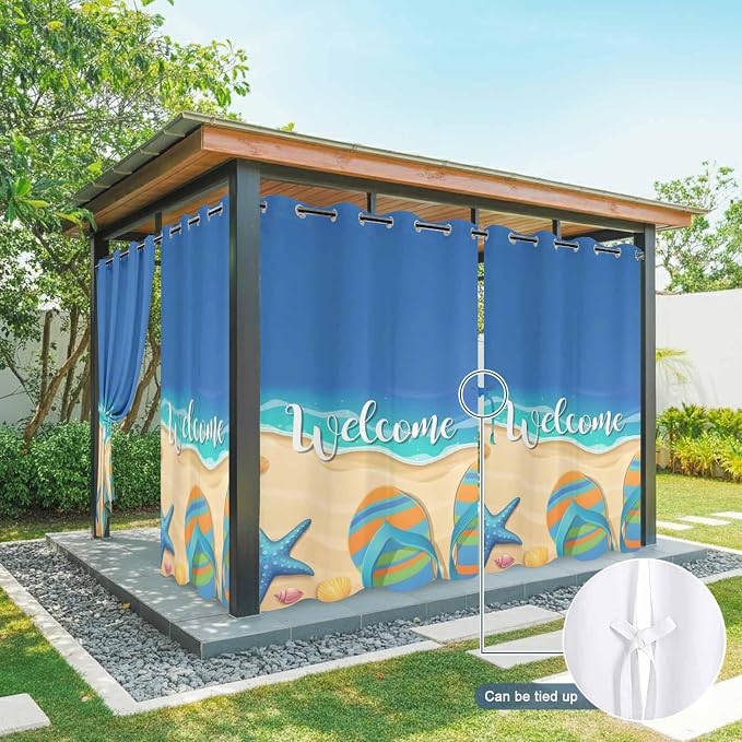 Summer Outdoor Curtains for Patio Beach Slippers Plumeria Waterproof Outside - Image 7