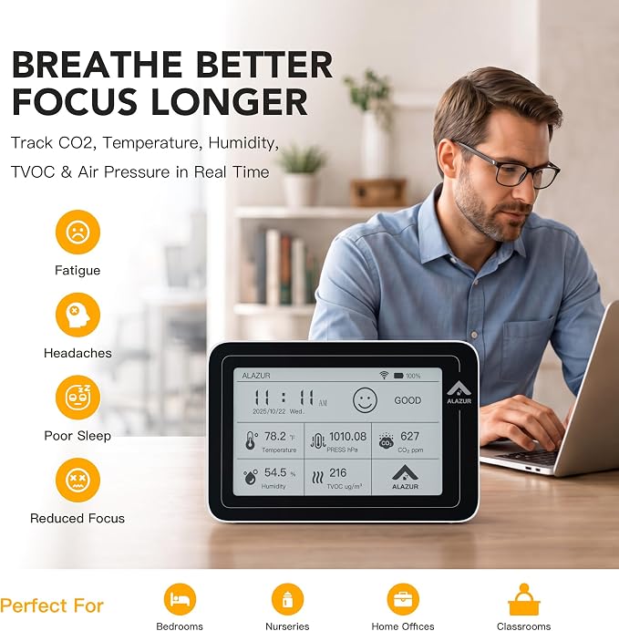 Smart WiFi Indoor Air Quality Monitor, Remote CO2, Temperature, TVOC & Air - Image 2