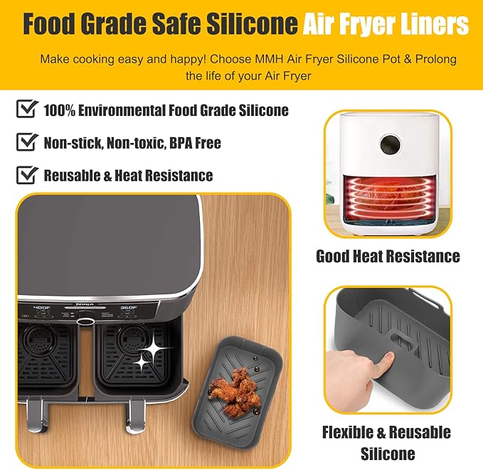 2PCs Air Fryer Silicone Liners for Ninja Foodi DualZone XL 2-Basket DZ550 - Image 4
