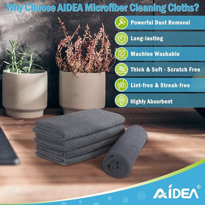 AIDEA Microfiber Cleaning Cloth Grey-200PK, Soft Absorbent Rags, Microfiber - Image 2