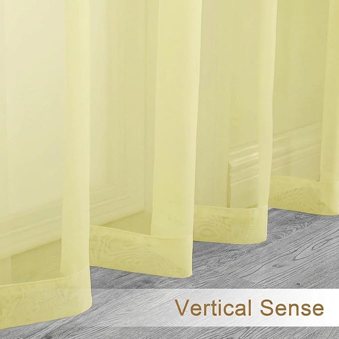 Chyhomenyc Sheer Curtains 108 Inch Length 2 Panels Set - Extra Long Light Filtering Solid Voile Window Drapes for Living Room Bedroom, 42Wx108L, 9FT Length, Light Yellow