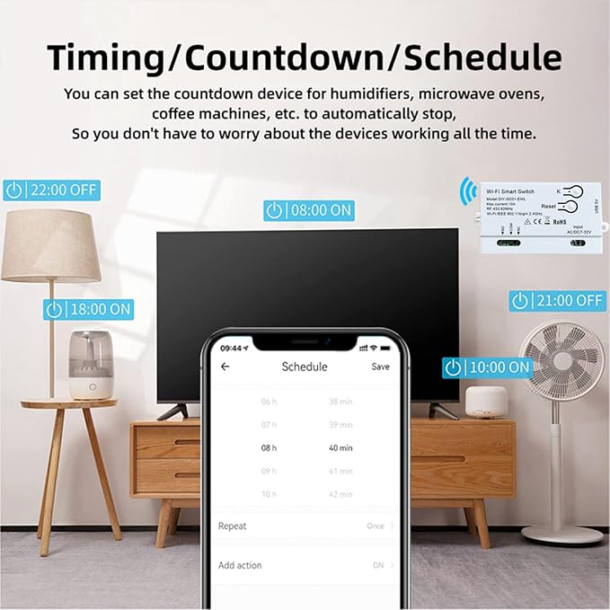 2X WiFi Smart Switch DIY Timer 1CH 7-32V RF433 2.4G WiFi Home Automation Module - Image 8