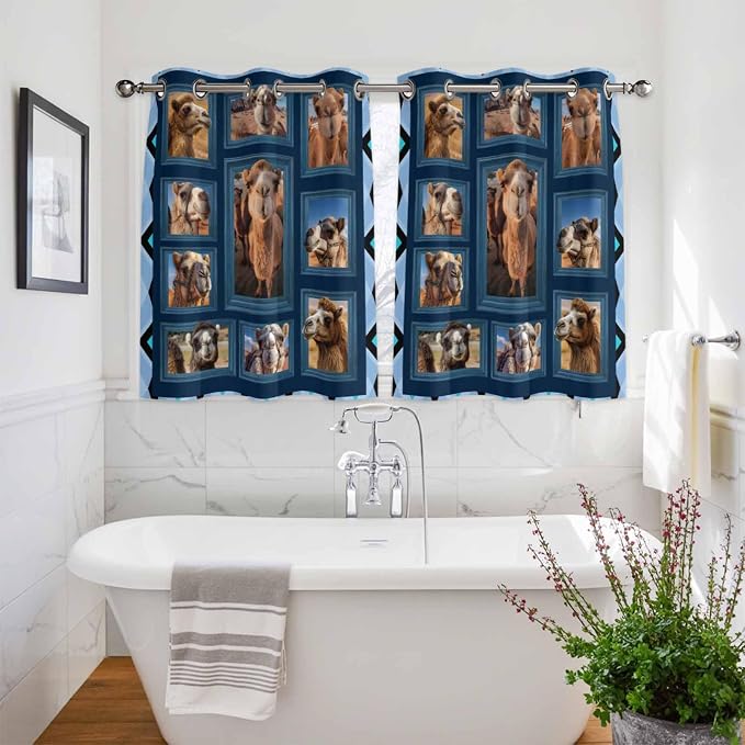 2 Panel Kitchen Cafe Curtains, Desert Camels Sunlight Filtering Nature Air - Image 3