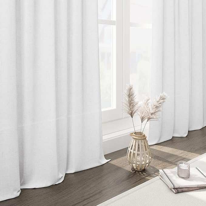 Extra Long White Linen Curtains 102 Inches Long 2 Panels Set for Living Room Back Tab Modern Farmhouse Decor Cotton Textured White Sheer Linen Curtain 102 Inch Length for Large Window 70x102