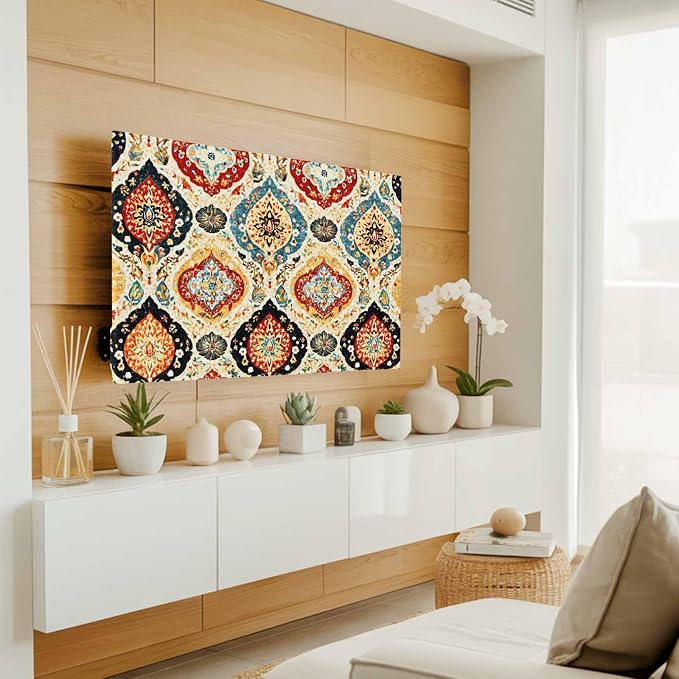 Retro Boho Moroccan Geometric Indoor TV Cover, Elastic TV Screen Protector - Image 2