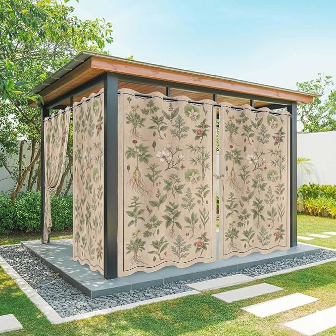 Vintage Outdoor Curtains for Patio Grass Herbal Botanical Garden Plants by Unknown