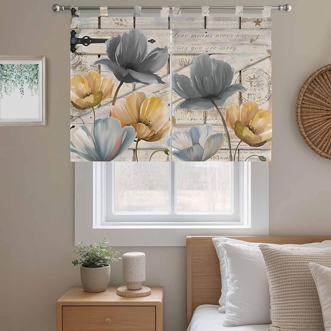 Spring Tulips Flower Kitchen Curtains 45 Inch Length, Short Cafe Window - Image 9
