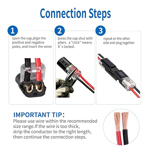 Double Wire Plug in Connector, 20 Pack, 16-18 AWG, 2-Pin Lock Strip Connector - Image 3