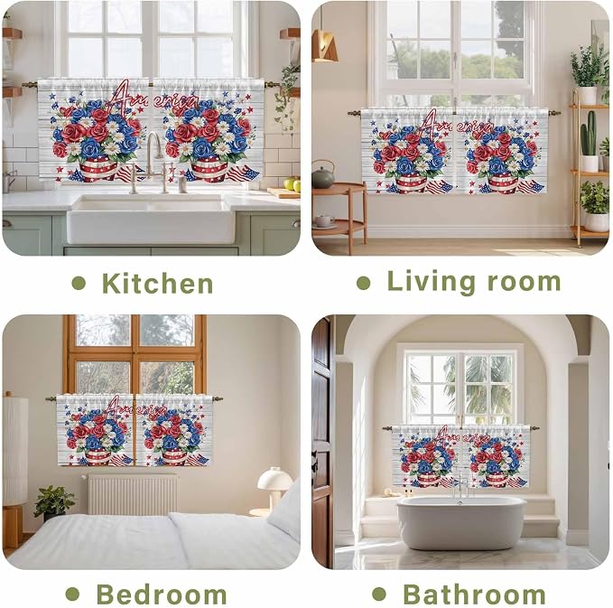 Independence Day Kitchen Tier Curtains 24 Inch Long 2 Panel Set, Rod Pocket - Image 8