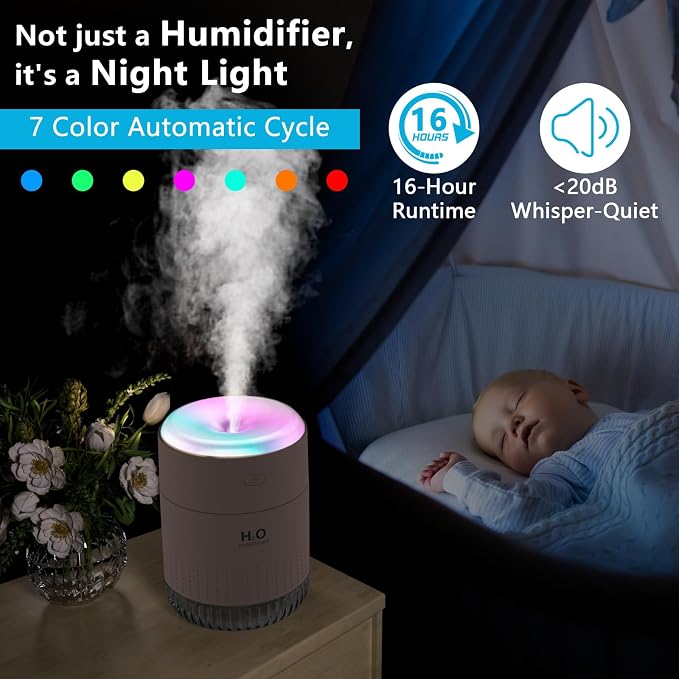 SZO Plant Humidifier Indoor, 500ml Soft Pink - Image 3