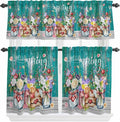 Spring Flowers Kitchen Curtain Set, Farmhouse Watercolor Teal Wood Grain Window by Unknown