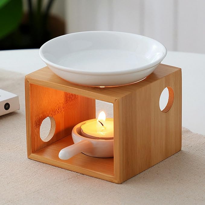 Wooden Essential Oil Burner, Aromatherapy Burner Oil Warmer Diffuser, WaxMelt by BWWNBY