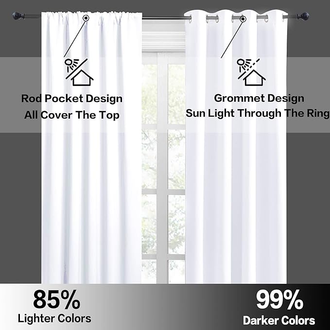 RYB HOME 54 inch Curtains for Living Room, Rod Pocket Thermal Insulated Small Window Drapes Room Darkening Shades for Bedroom Studio Dorm, W 42 x L 54 inch, Set of 2 Panels, Pure White