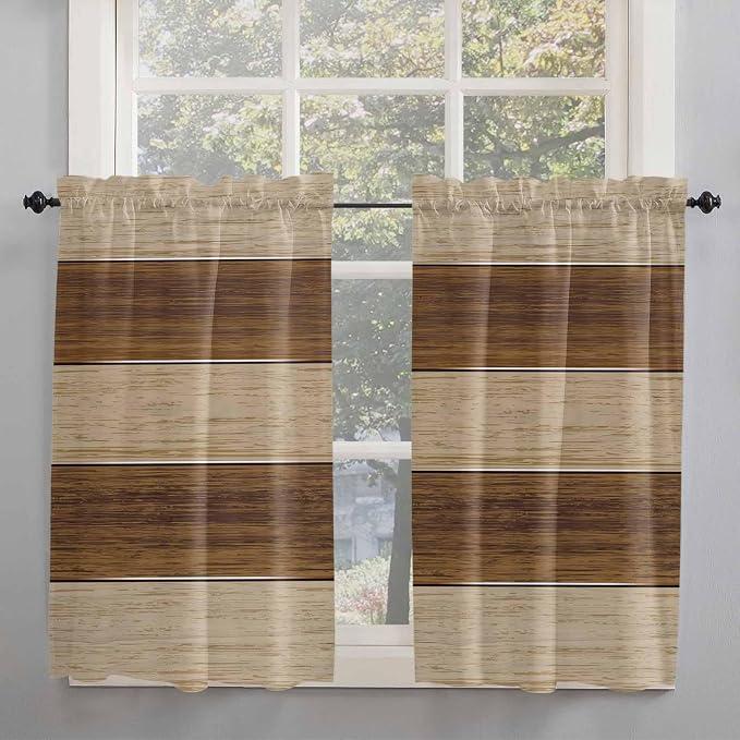 Retro Country Brown Wooden Board Window Valance Curtains, Farmhouse Gradient by IDOWMAT