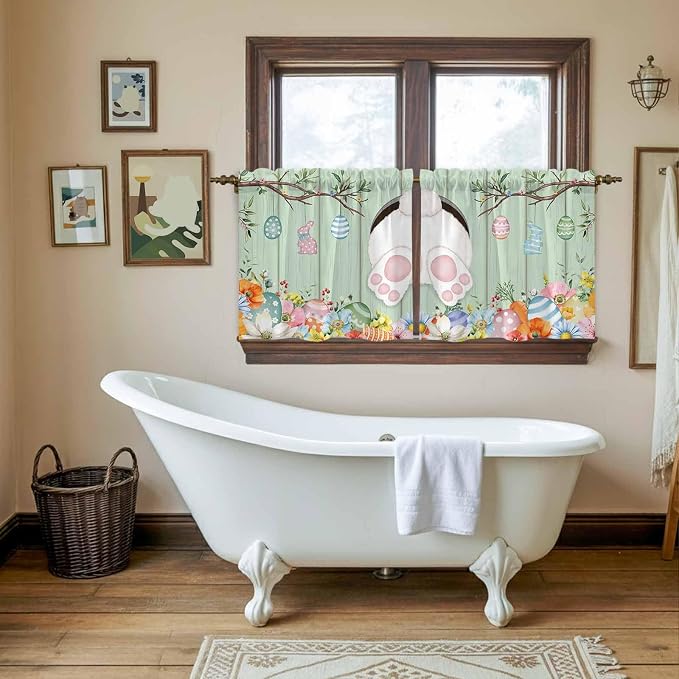 Easter Kitchen Tier Curtains 36 Inch Long 2 Panel Set, Rod Pocket Half Window - Image 5