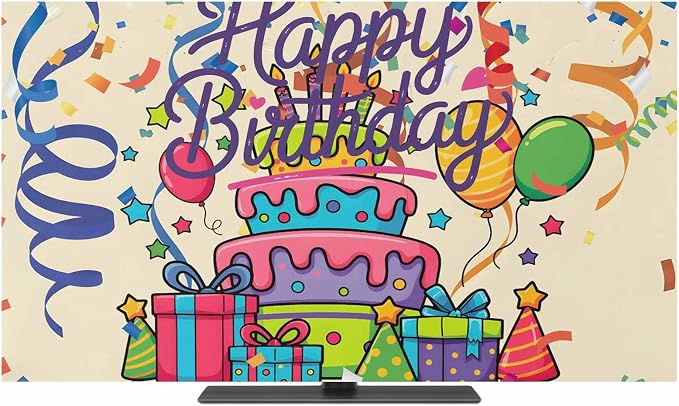 Happy Birthday Words Indoor TV Cover, Elastic TV Screen Protector Cake Balloon by Unknown