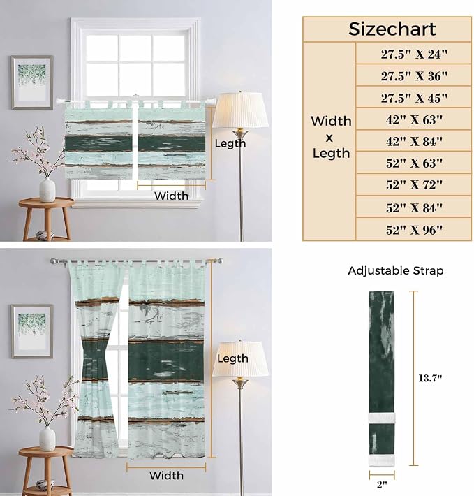 Blue Teal Bedroom Curtains 72 Inch Length, Window Curtains Tab Top, Vintage - Image 8