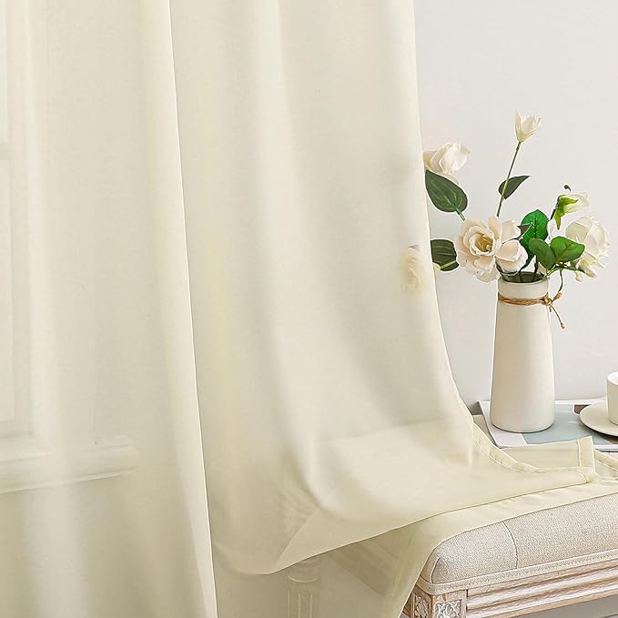 MIULEE Light Cream Sheer Curtains 90 inches Long Window Curtains 2 Panels Solid Color Elegant Window Voile Panels/Drapes/Treatment for Bedroom Living Room (54X90 Inches Light Cream)