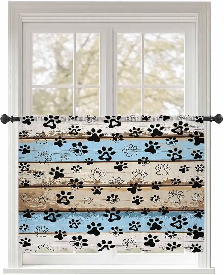Sheer Curtains 54 Inch Length, Vintage Farmhouse Rustic Wooden Grain Privacy by Unknown