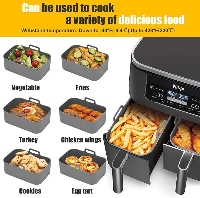 2PCs Air Fryer Silicone Liners for Ninja Foodi DualZone XL 2-Basket DZ550 - Image 6