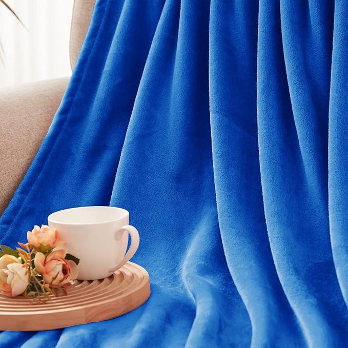 Exclusivo Mezcla Fleece Throw XL Blanket for Couch, Sofa, Super Soft and Warm Cobalt Blue Blankets, All Season, Cozy, Plush, Lightweight, 50x70 Inches