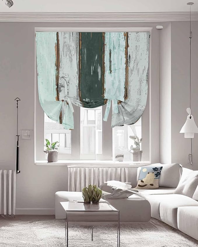 Tie Up Curtains for Windows, Vintage Wooden Retro Art Farmhouse Barns Tie Up - Image 3