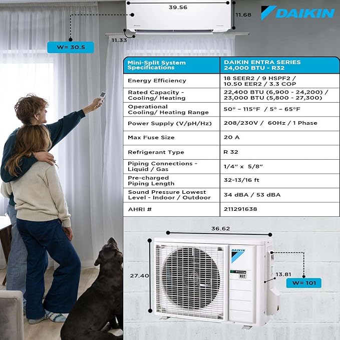 Daikin 24, 000 BTU 18 SEER2 Entra R32 Series Ductless Mini Split Heat Pump - Image 4