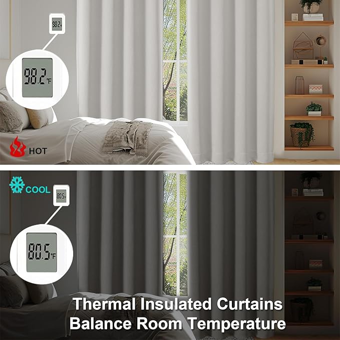 Simplebrand Ava Natural Blackout Curtains for Bedroom 96 Inches Long 2 Panels, Solid Thermal Insulated, Energy Saving Living Room Window Treatment Curtains Blackout Drapes, W50 x L96 Inch, Natural