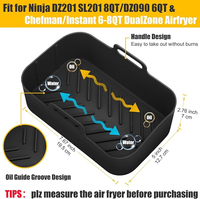 2Pcs Air Fryer Silicone Liners Rectangular - Image 2