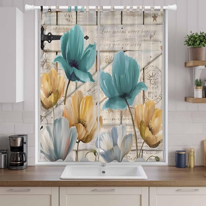 Watercolor Flowers Living Room Curtains 96 Inch Length, Window Curtains Tab Top - Image 9