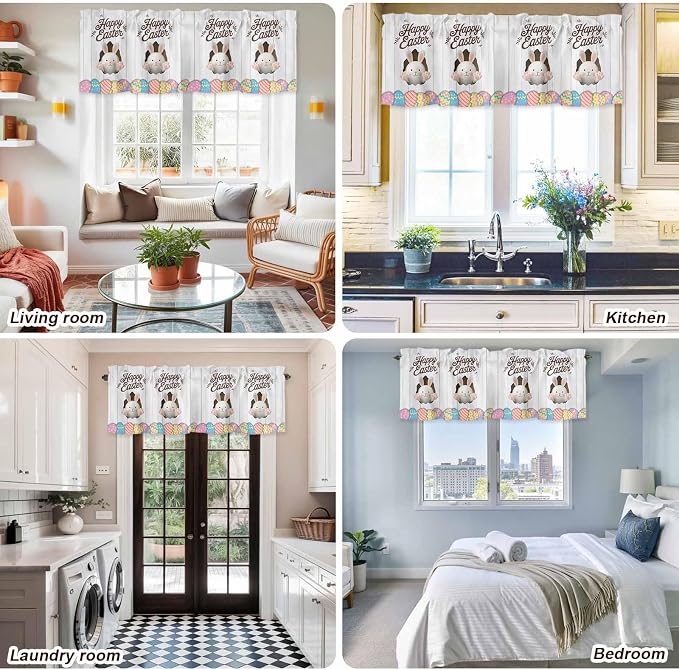 Grey Easter Curtain Valances for Windows, Kitchen Valance Window Treatment - Image 9
