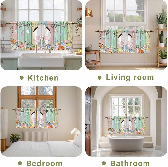 Easter Kitchen Tier Curtains 24 Inch Long 2 Panel Set, Rod Pocket Cafe Small - Image 8