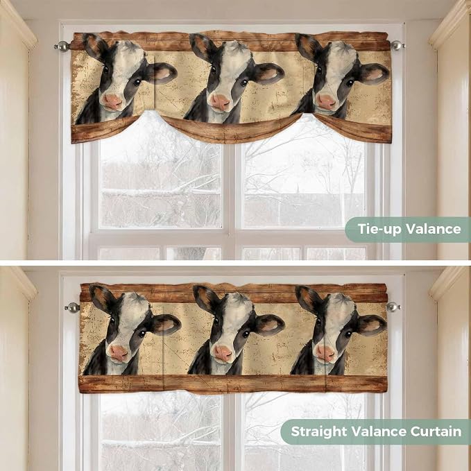 Farmhouse Cow Tie Up Valance Curtains - Image 5