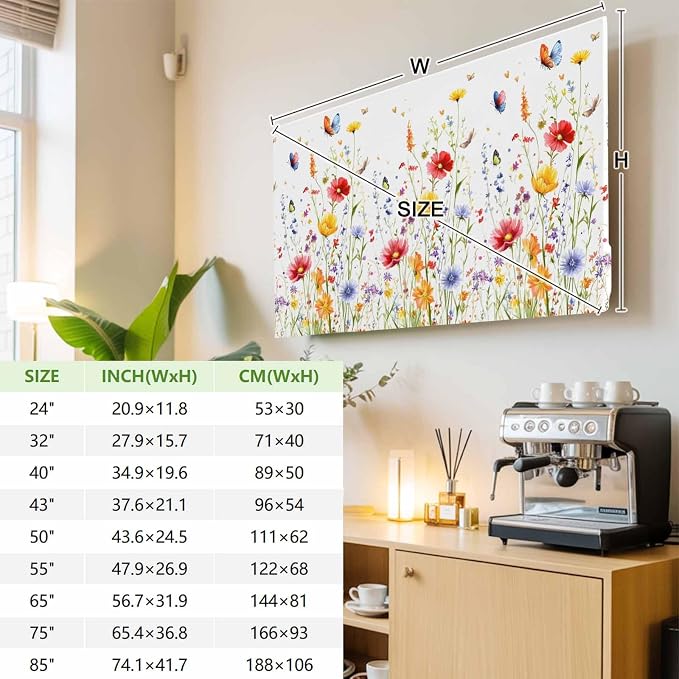 Spring Colorful Flower on White Indoor TV Cover, Elastic TV Screen Protector - Image 3