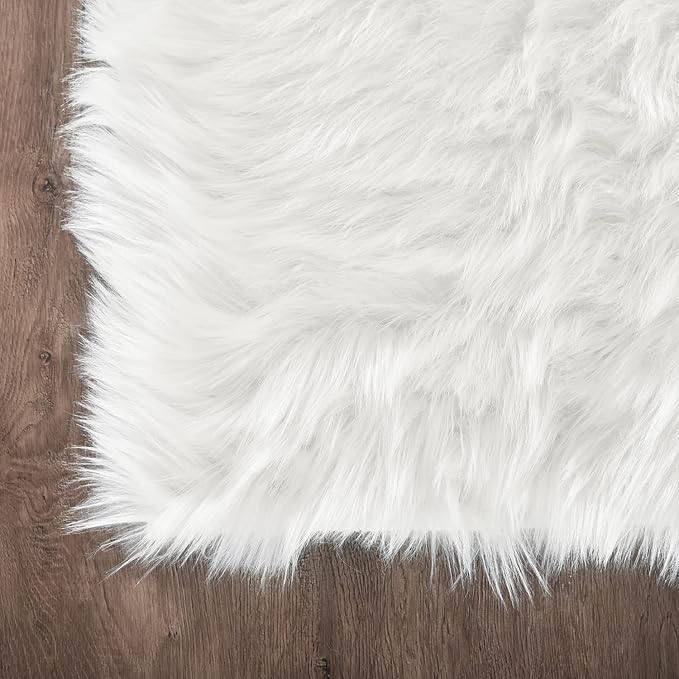 Latepis White Shag Rug 2x5 Runner Faux Sheepskin Fur Rug for Bedroom Bedside Fluffy Rug Fuzzy Furry Rugs for Living Room Cute Luxury Home Decor