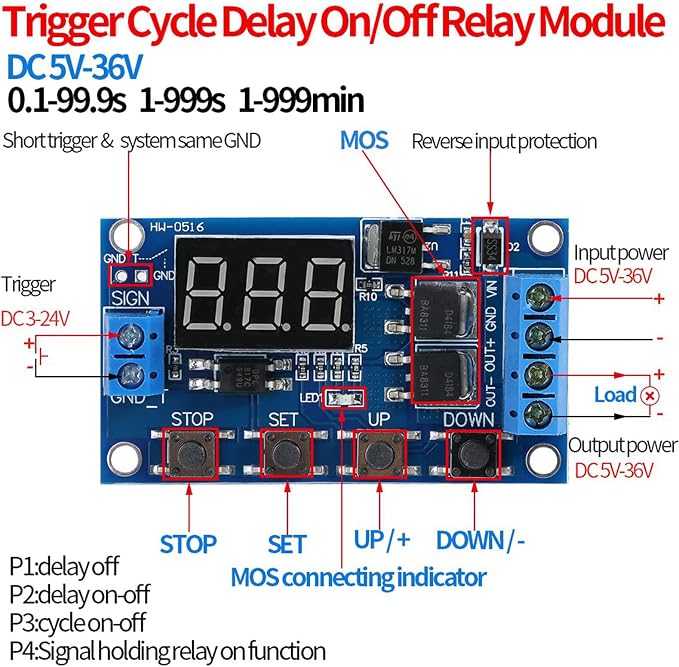 DC 5V-36V Cycle Timer Delay Timer Relay Module - Image 4