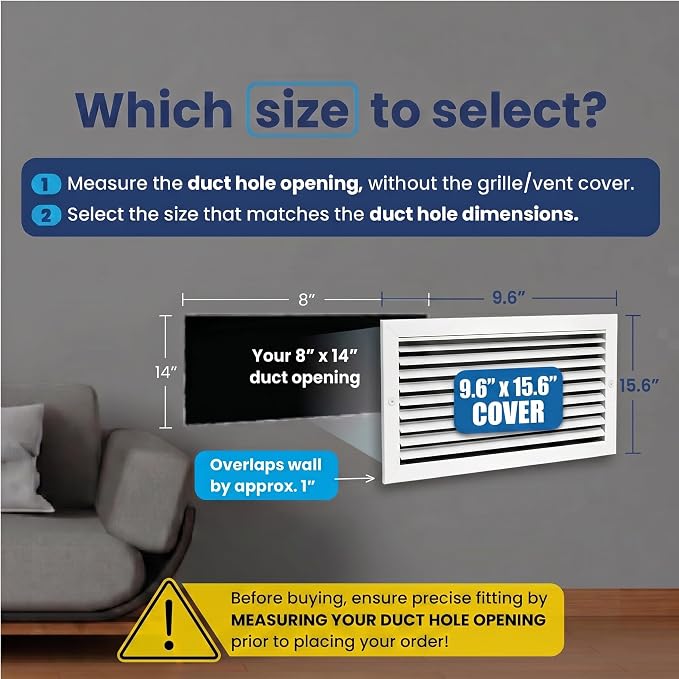 Aluminum 1-Way Air Supply Vent Register 8x14 Wall Ceiling HVAC Cover Quiet - Image 2