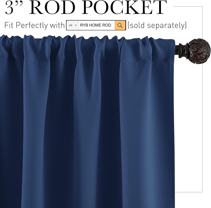 RYB HOME RV Curtains for Camper Windows, Mini Small Thermal Insulated Sunlight Heat Blocking Blackout Privacy Portable Curtains for Travel Trailer, Width 34 by Length 24, Navy Blue, 2 Panels