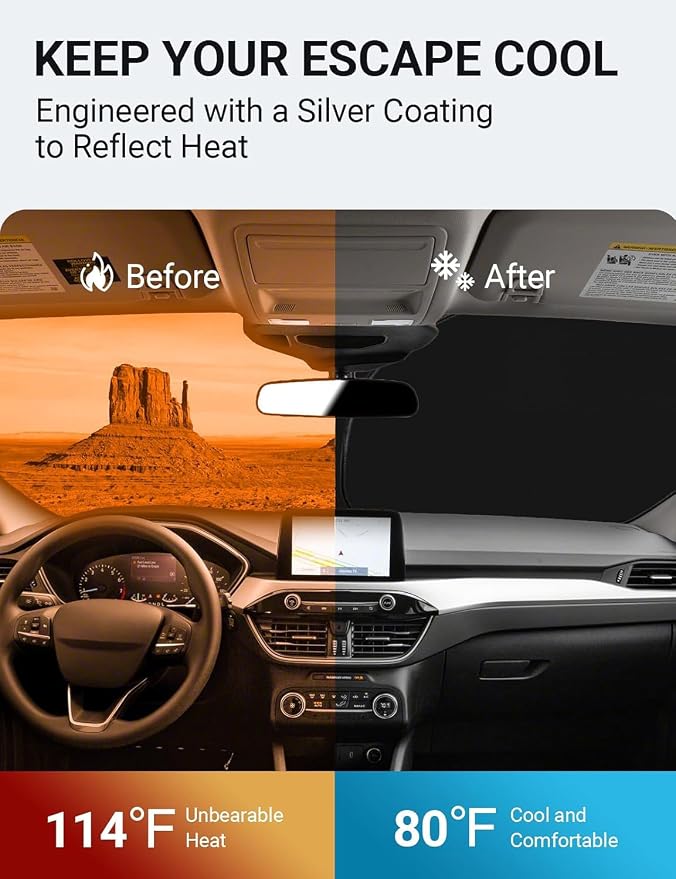 Proadsy Custom Fit Ford Escape 2020-2026 Windshield Sun Shade 4-Layer Foldable - Image 3