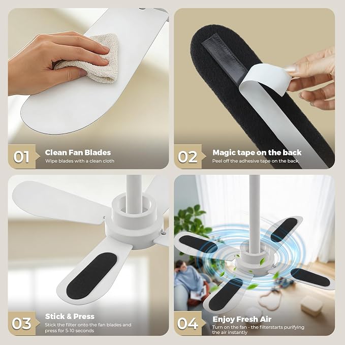 20 Pack Ceiling Fan Filters for Blades, Universal Fan Blade Air Purifier Pads - Image 5