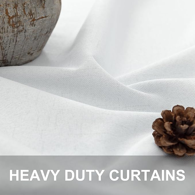 Drapes 84 Inch Length 2 Panels Set for Living Room Darkening Curtain for Bedroom Aesthetic White Blackout Curtains Nursery Cute Black Out Curtains Cotton Linen Textured Back Tab Pleated 52x84 Long 7ft